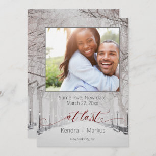 Rustic At Last Photo New Date  Save the Date Invitation