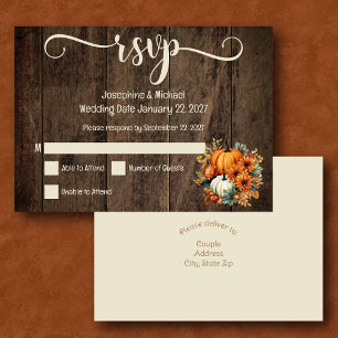 Rustic Automne Citrouille Mariage Carte RSVP