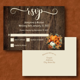 Rustic Automne Citrouille Mariage Carte RSVP