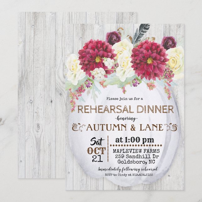 Rustic Automne Répétition Dîner Invitation (Devant / Derrière)