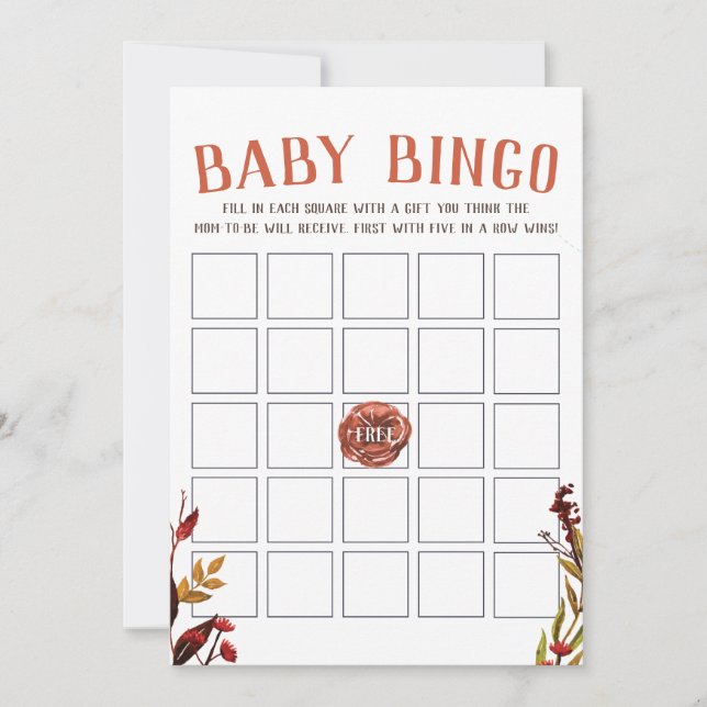 Rustic Autumn Baby Shower Bingo Card (Front)