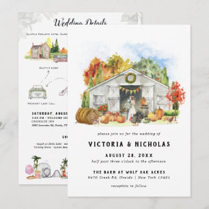 Rustic Autumn Barn Illustrated Wedding Weekend Invitation