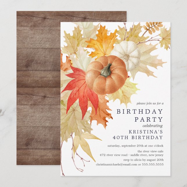 Rustic Autumn Birthday Invitation (Front/Back)