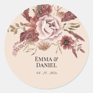 Rustic Autumn Blooms Light Beige Watercolor Classic Round Sticker