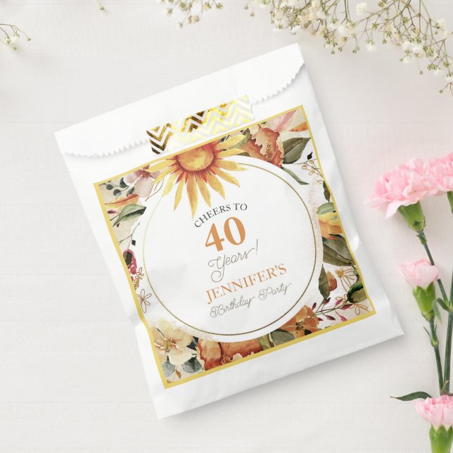 Rustic Autumn Boho Sunflower 40th Birthday Party   Favour Bag (Sealed)