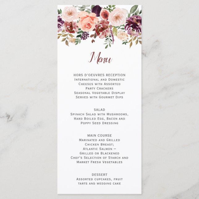 Rustic Autumn Boho Watercolor White Background Menu (Front)