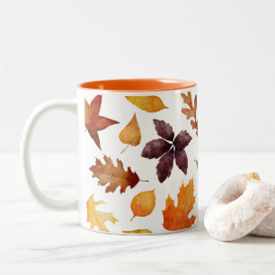 Rustic Autumn Botanical Leaves Two-Tone Coffee Mug