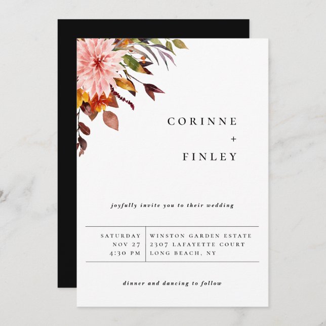 Rustic Autumn Bouquet Wedding Announcement (Front/Back)