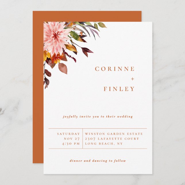 Rustic Autumn Bouquet Wedding Invitation (Front/Back)