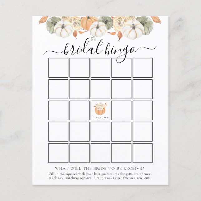 Rustic Autumn Bridal Bingo Game Card (Front)