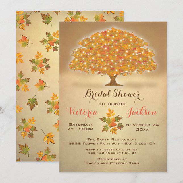 Rustic Autumn Bridal Shower with twinkle lights Invitation (Front/Back)