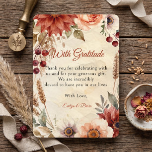 Rustic Autumn Burgundy Terracotta Floral Wedding Thank You Card