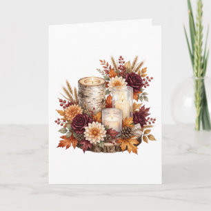 Rustic Autumn Candle Floral Centerpiece Card