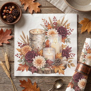 Rustic Autumn Candle Floral Centerpiece Napkin