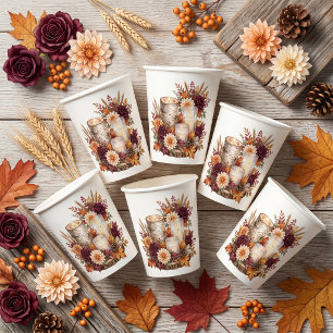 Rustic Autumn Candle Floral Centerpiece Paper Cups