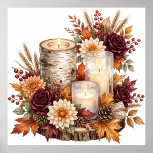 Rustic Autumn Candle Floral Centerpiece Poster