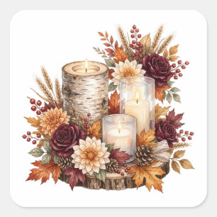 Rustic Autumn Candle Floral Centerpiece Square Sticker