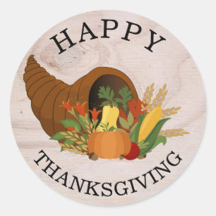 Rustic Autumn Cornucopia Happy Thanksgiving Classic Round Sticker