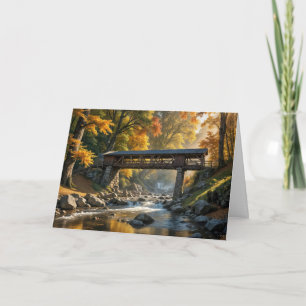 Rustic Autumn Covered Bridge For Birthday Card