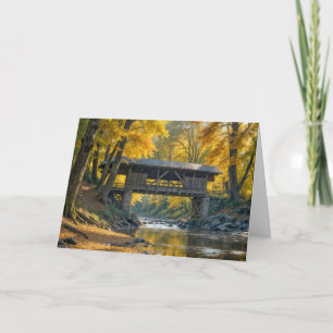 Rustic Autumn Covered Bridge For Birthday Card
