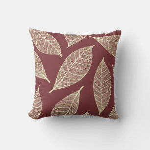 Rustic Autumn Cream Leaf Skeletons & Pear Red Throw Pillow