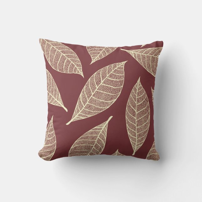 Rustic Autumn Cream Leaf Skeletons & Pear Red Throw Pillow (Front)