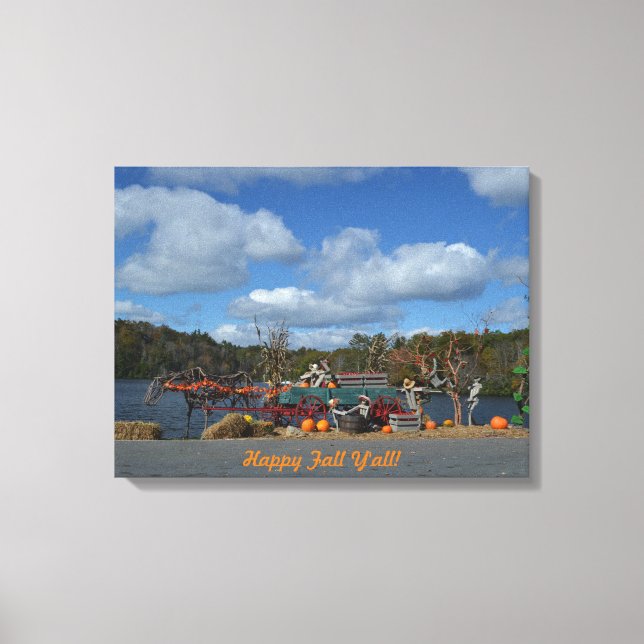 Rustic Autumn Display | Happy Fall Ya'll Quote Canvas Print (Front)
