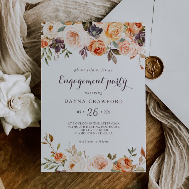 Rustic Autumn Elegant Floral Engagement Party Invitation (Creator Uploaded)