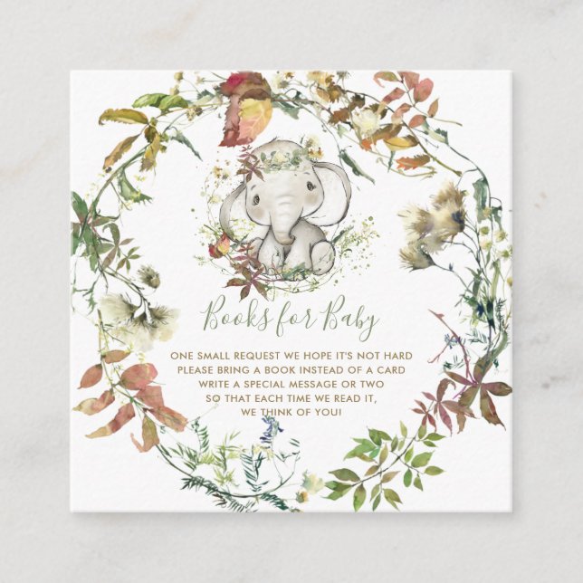 Rustic Autumn Elephant Baby Shower Bring a Book Enclosure Card (Front)