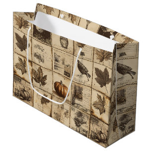 Rustic Autumn Ephemera Collage Warm Earthy (2) Large Gift Bag