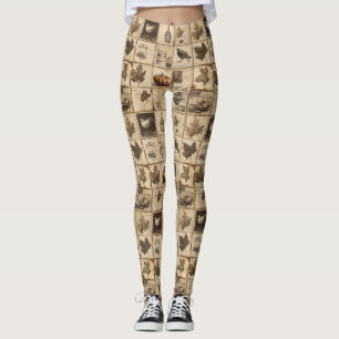 Rustic Autumn Ephemera Collage Warm Earthy (2) Leggings