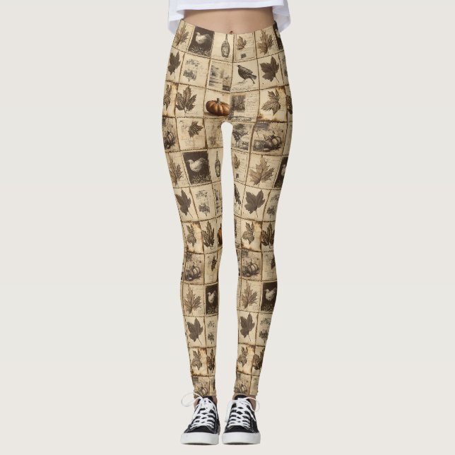 Rustic Autumn Ephemera Collage | Warm Earthy (2) Leggings (Front)