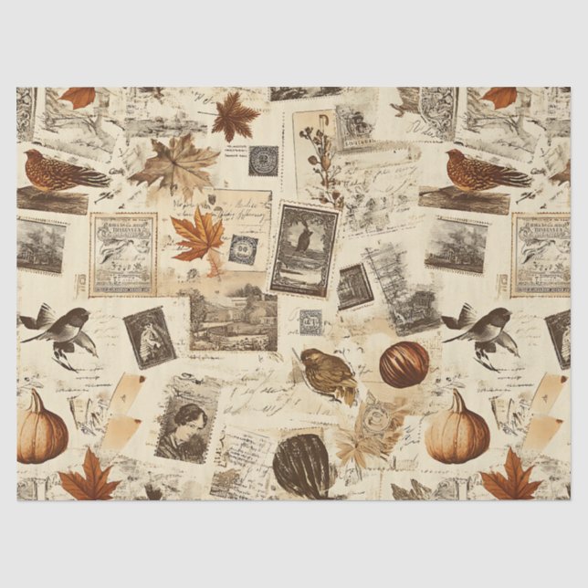 Rustic Autumn Ephemera Collage | Warm Earthy Tissue Paper (Front)