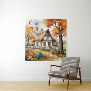 Rustic Autumn Fall Cottage Leaves  Tapestry