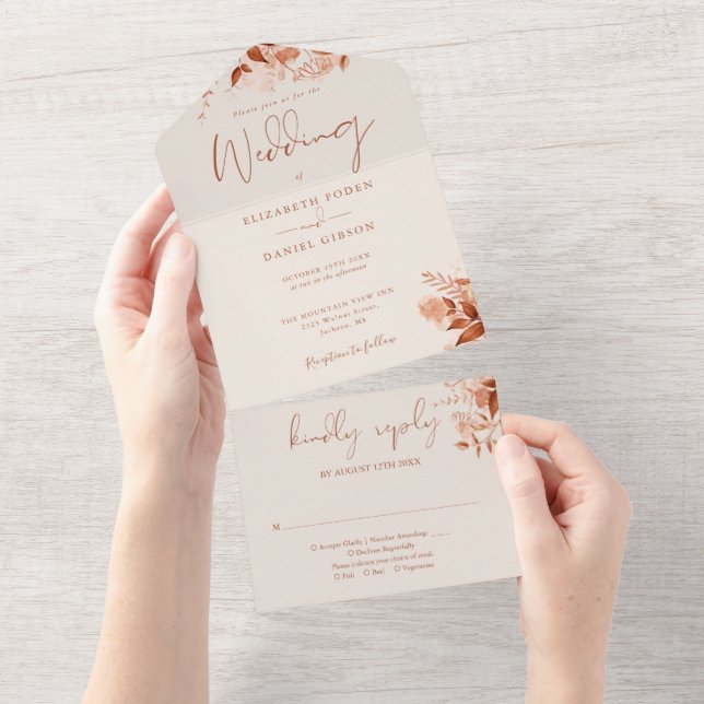 Rustic Autumn Fall Floral Boho Wedding All In One Invitation (Tearaway)