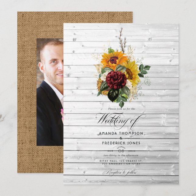 Rustic Autumn - Fall Floral Country Barn Wedding Invitation (Front/Back)