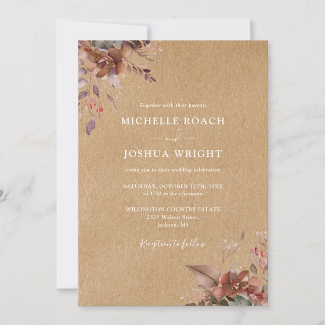 Rustic Autumn Fall Floral Photo Wedding Invitation (Front)