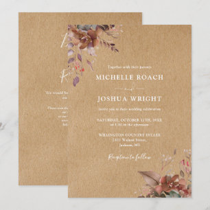 Rustic Autumn Fall Floral QR Code Wedding Invitation