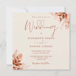 Rustic Autumn Fall Floral QR Code Wedding Invitation