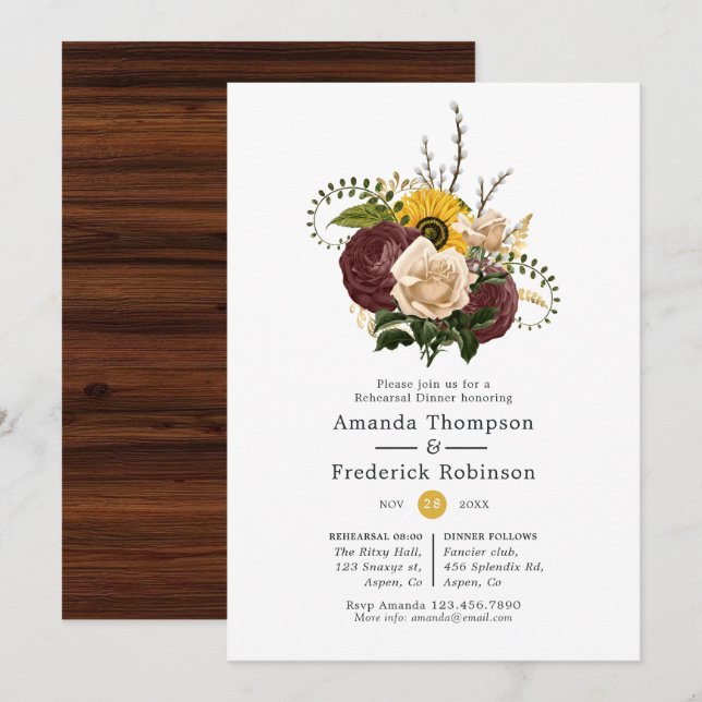Rustic Autumn - Fall Floral Rehearsal Dinner Invitation (Front/Back)