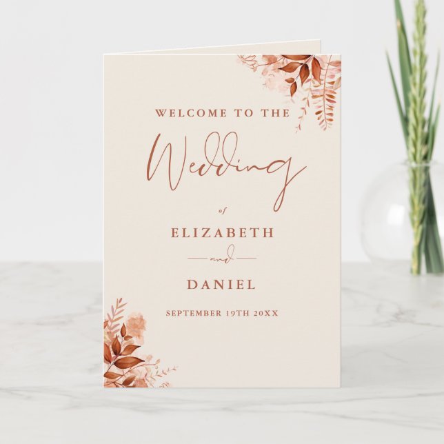 Rustic Autumn Fall Floral Script Wedding  Program (Front)