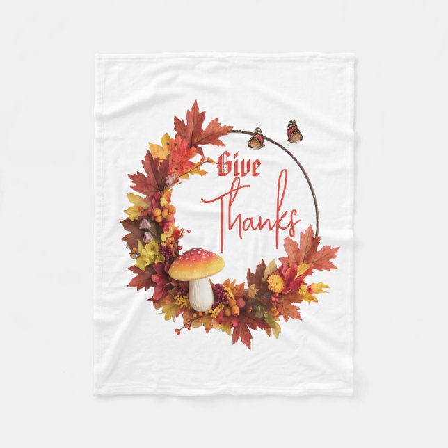 Rustic Autumn Fall Give Thanks Fleece Blanket (Front)