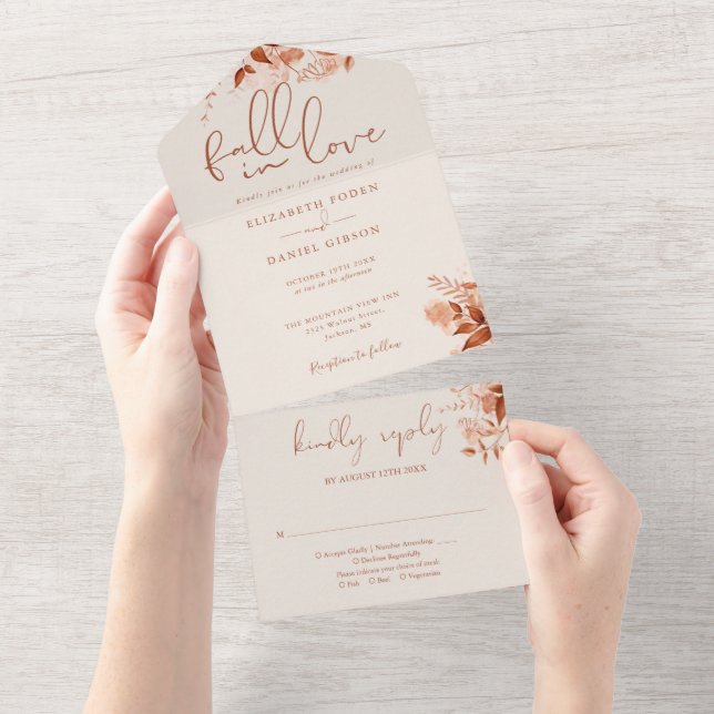 Rustic Autumn Fall In Love Floral Boho Wedding All In One Invitation (Tearaway)