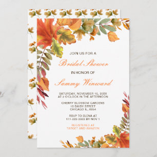 Rustic Autumn Fall Leaves Bridal Shower Invitation