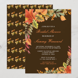 Rustic Autumn Fall Leaves Bridal Shower Invitation