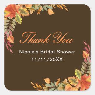 Rustic Autumn Fall Leaves Bridal Shower Square Sticker