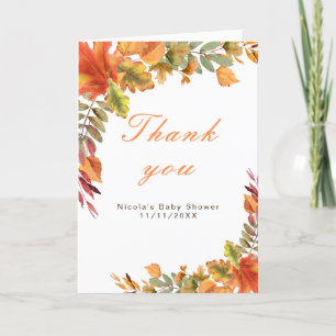 Rustic Autumn Fall Leaves Bridal Shower Thank You Card