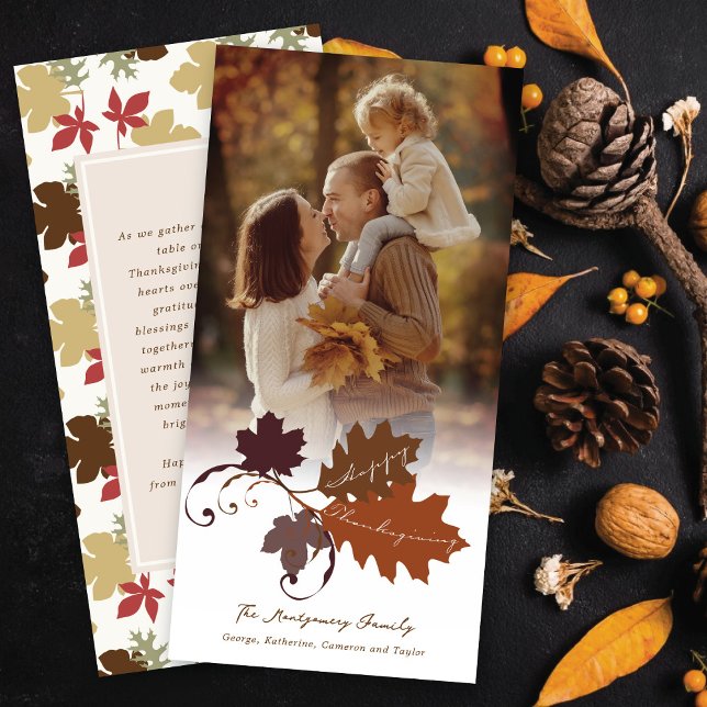 Rustic Autumn Fall Leaves Happy Thanksgiving Photo Holiday Card (Creator Uploaded)
