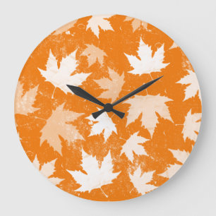 Rustic Autumn Fall Leaves Pattern  Large Clock