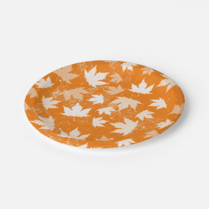 Rustic Autumn Fall Leaves Pattern Paper Plate